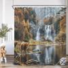 Autumn Landscape Shower Curtain Maple Forest Waterfall Landscape Tree Bathroom Decoration Polyester Bathtub Curtain