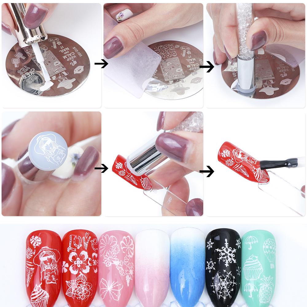 Double-Ended Nail Pen Nail Art Gradient Painting Sponge Silicone Nail Art Stamp Manicure Tool with Rhinestone Handle