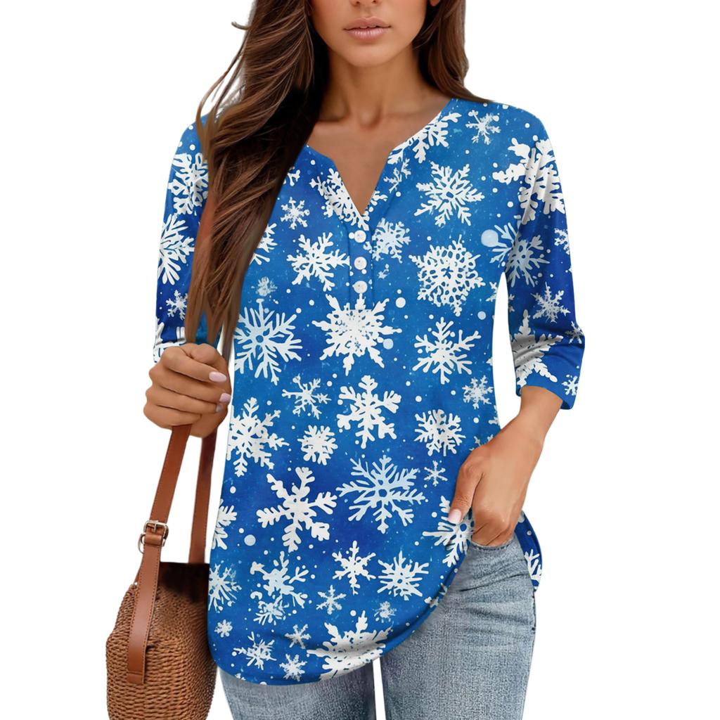 Рубашки с рукавом 3/4 для женщин, футболки с принтом, блузки, повседневные базовые топы больших размеров, пуловеры