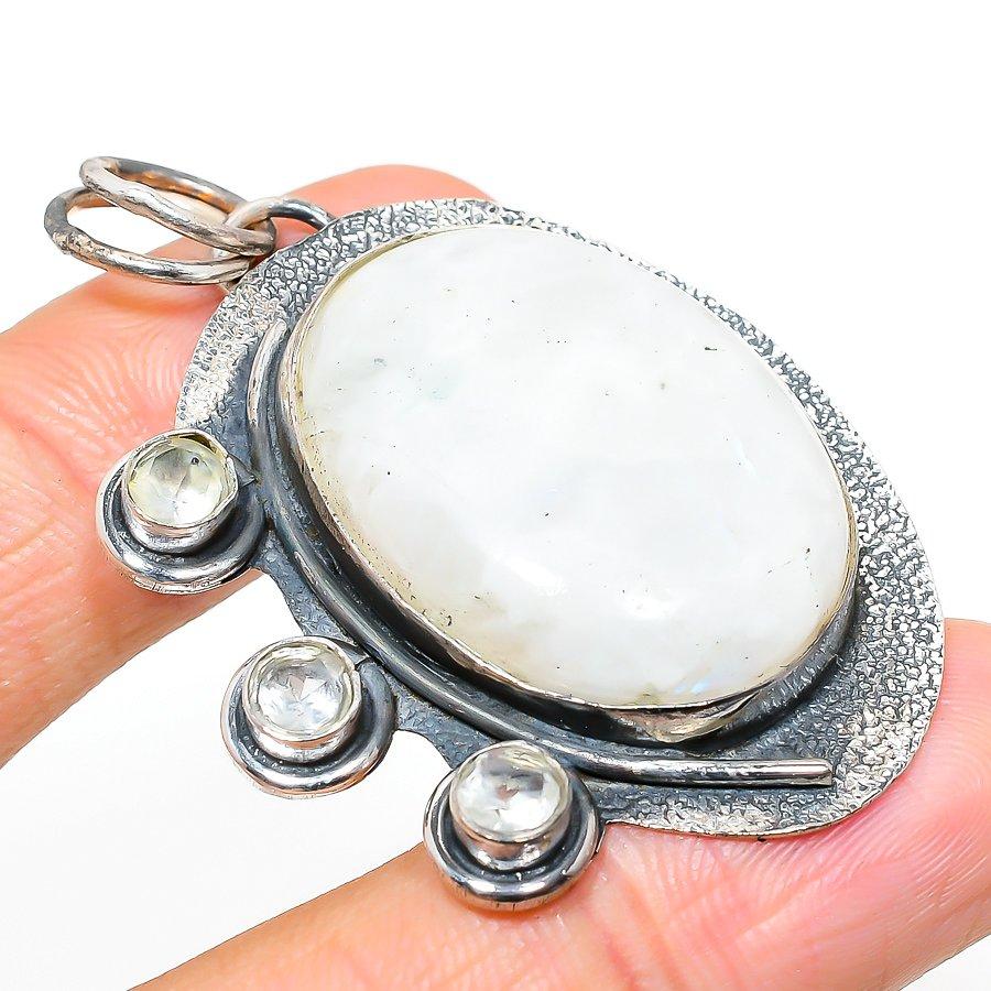 Rainbow Moonstone, Topaz 925 Sterling Silver Jewelry Pendant 2.29" D4i97