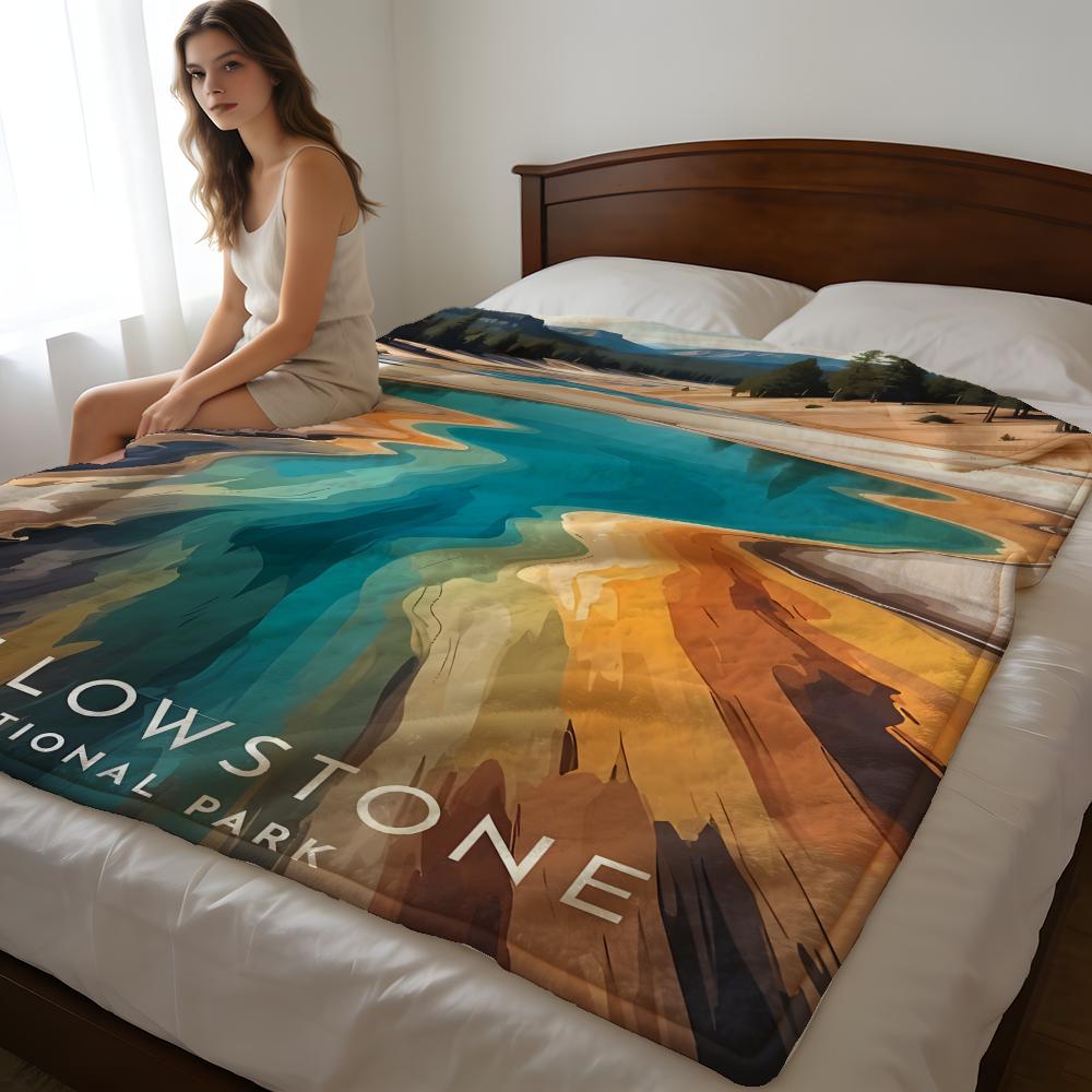Yellowstone National Park Throw High-Density Short Plush Blanket Soft For Sofa Air-Con Room.