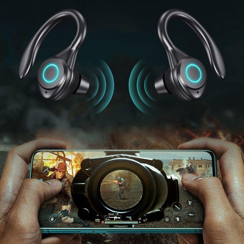Sports Gaming Earphones Scissor Gate EarHook Wireless Bluetooth 5.3 Headphones Stereo Noise Reduction Low Latency Game Earbuds Headsets
