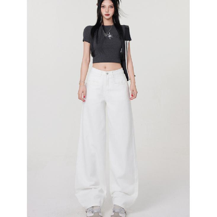 Женские джинсы прямого покроя с высокой талией, женские эластичные свободные джинсовые брюки, женские белые брюки