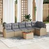 7-Piece Garden Sofa Set with Beige Cushion Poly Rattan Acacia, 2-Seater Garden Sofa with Storage and 3356257