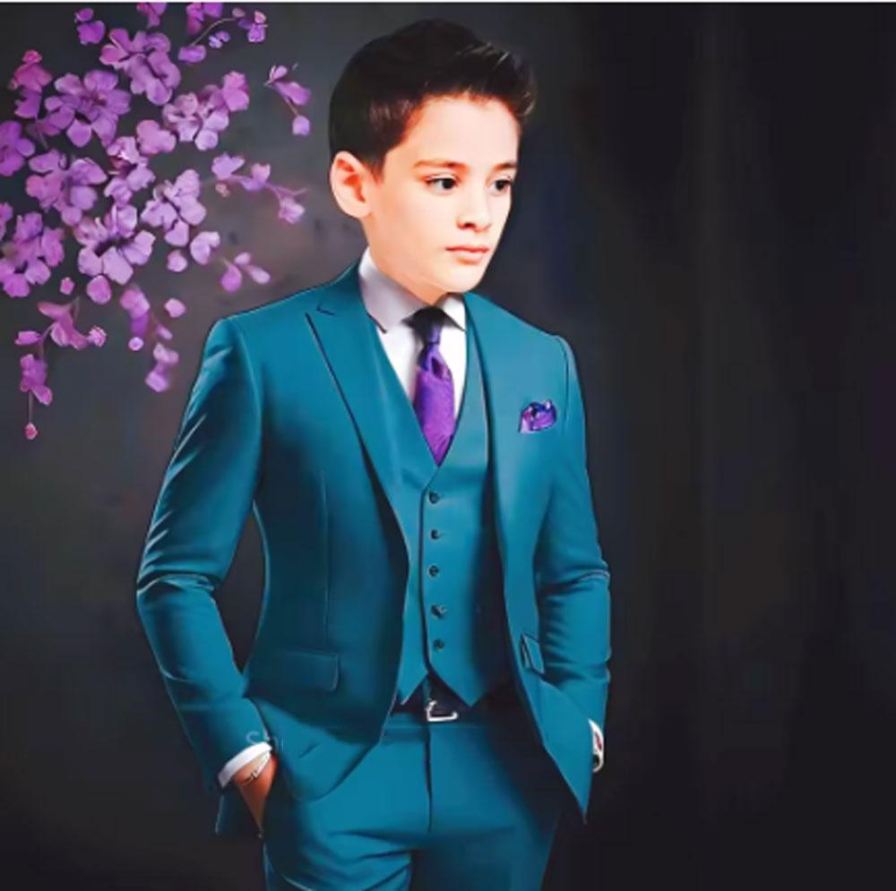 Suit For Boys Yellow 3 Piece Wedding Kids Groom Tuxedo Formal Peak Lapel Party Prom Kids Clothes Children Suits
