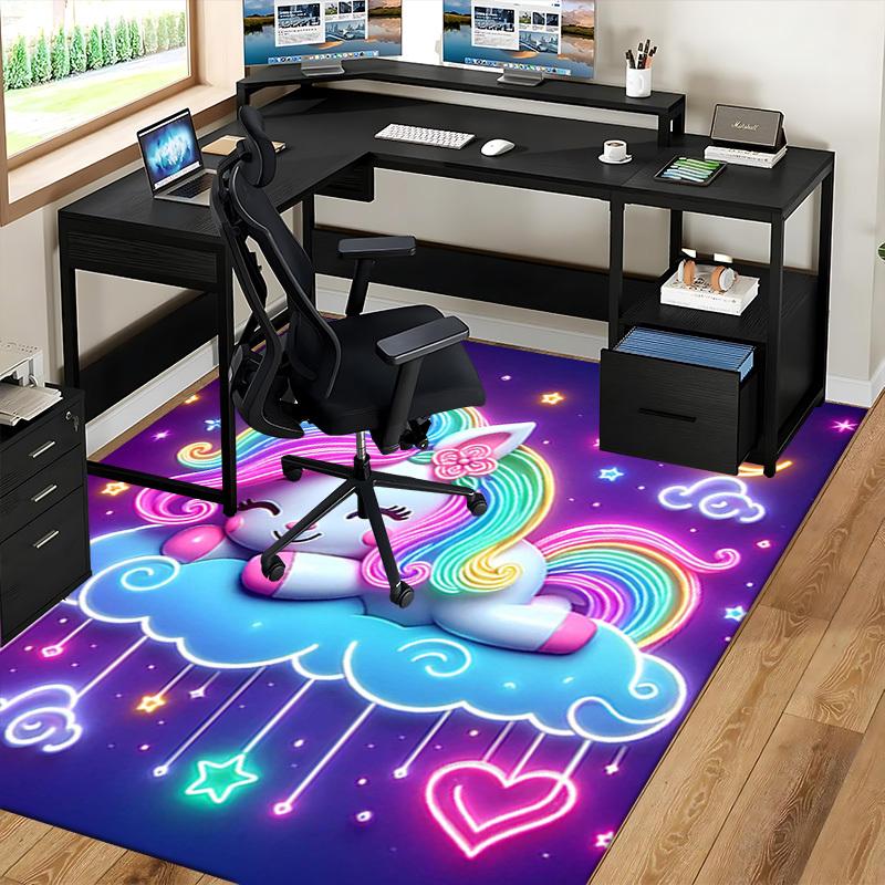 1pc Rainbow Unicorn Chair Mat - Anime Cartoon Design, Non-Slip Office Rug for Home Decor, Suitable for All Seasons.H055