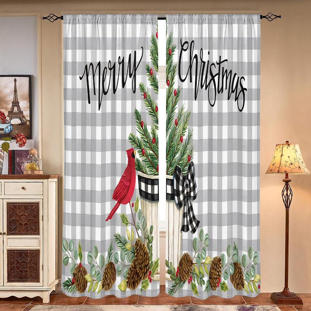 2 Pieces, Christmas Buffalo Plaid Curtains -30% Blackout - Suitable for Living Rooms, Bedrooms, Kitchens, and Home Decor