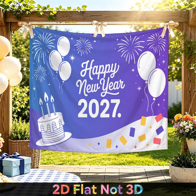 Party Backdrop New Year Fireworks Flat Balloons Multi Layered Celebrations Photo Booth Background Front Door Decor