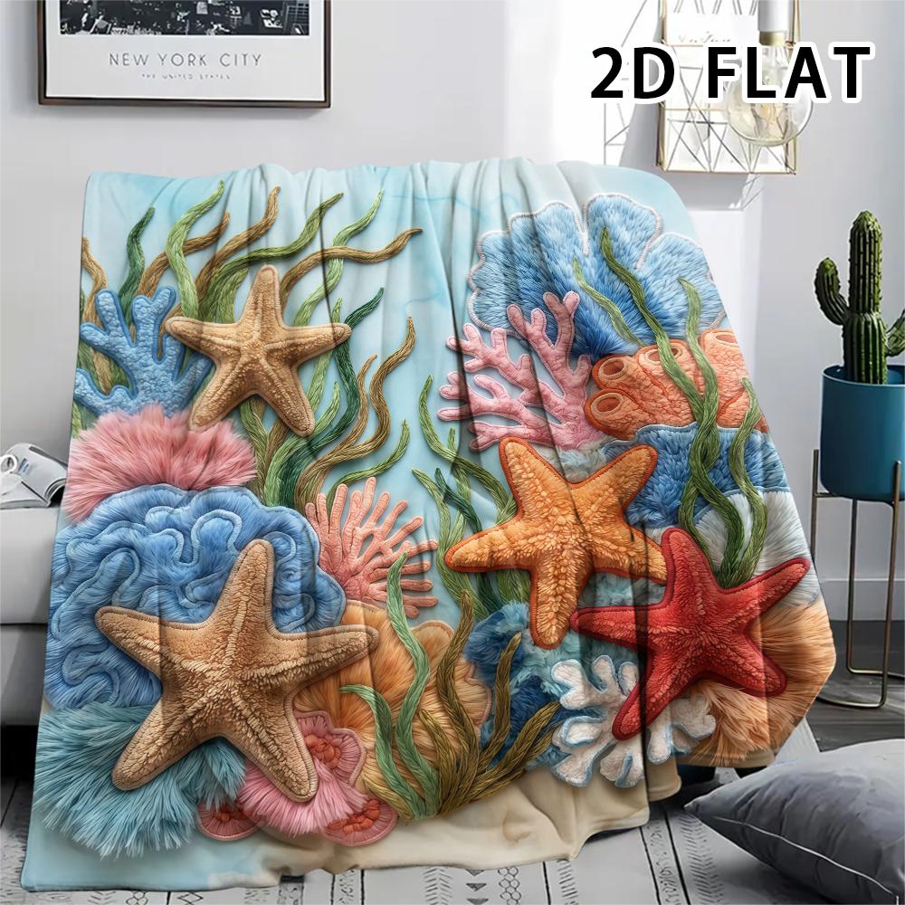 1Pc 2D FLAT Shorebird Shell Print Flannel Blanket,High quality Comfortable for All Seasons,Home Decor,Warmth and Comfort,Perfect for Christmas Gifts