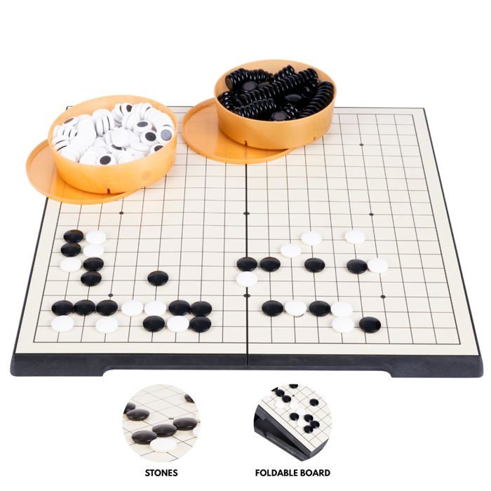 Jeu de Go magnétique - ENGELHART - Goban pliable 19x19 36x36 cm - 361 pierres magnétiques - Rangement intégré - Format voyage