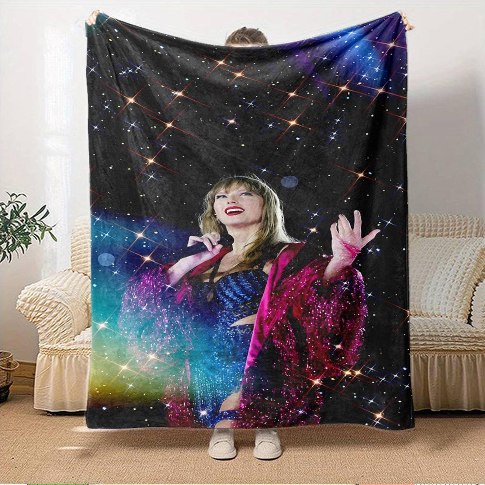 1pc Taylor Swift Digital Print Flannel Blanket - Contemporary Style, Suitable for All Seasons, Perfect for Home, Travel, or Camping - Machin