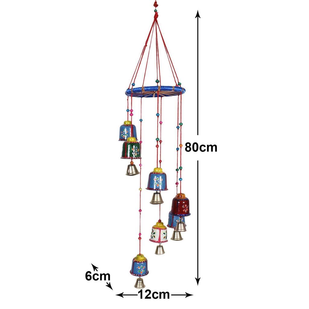 Handcrafted Wall Hanging Bells with Ring|Traditional Rajasthani Hand Painted Bells for Home Decoration,Pack of 2 (Multicolor), Plastic