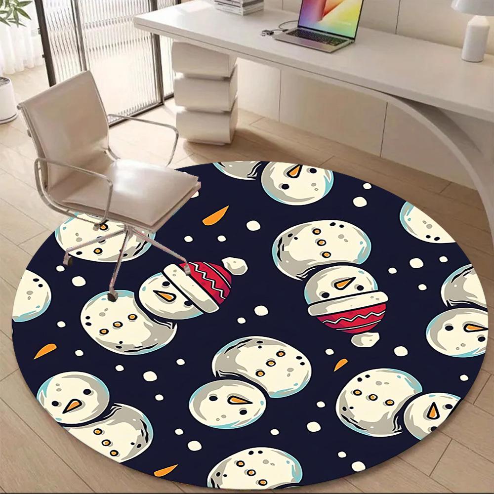 1PC Snowmen Winter Office Round Area Rug, Mat Suitable For Office, Under Office Chairs Bedroom Living Room Home Decor, Room Deco