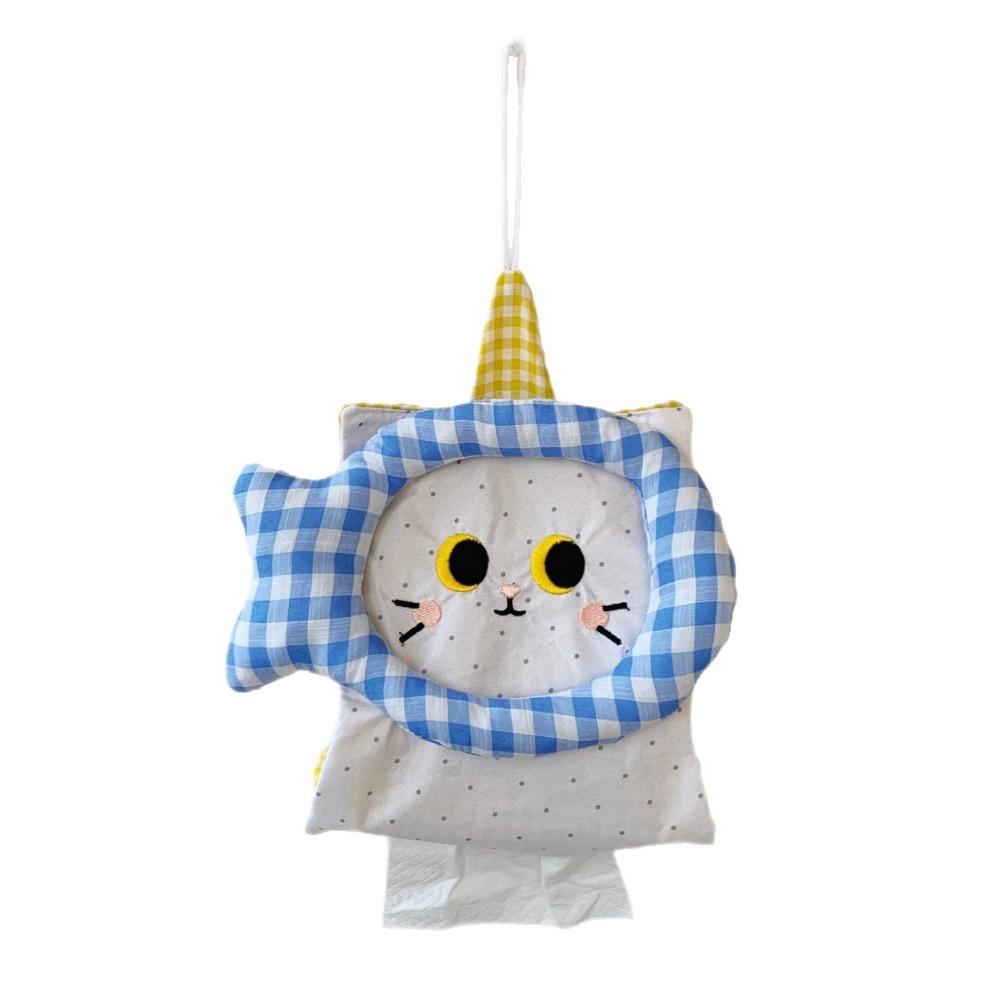Retro Cartoon Cat Fabric Tissue Cover Soft Decorative Wall Mounted Paper Bag Universal Space Saving Napkin Storage Pouch