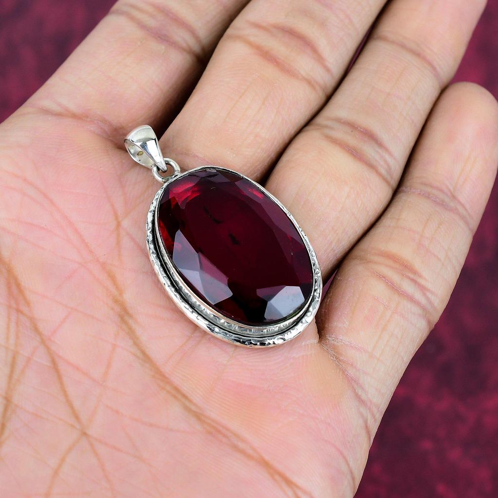 Garnet 925 Solid Sterling Silver Pendant, Handmade Gemstone Pendant Jewelry, Gifts For Wife Brand New Pendant