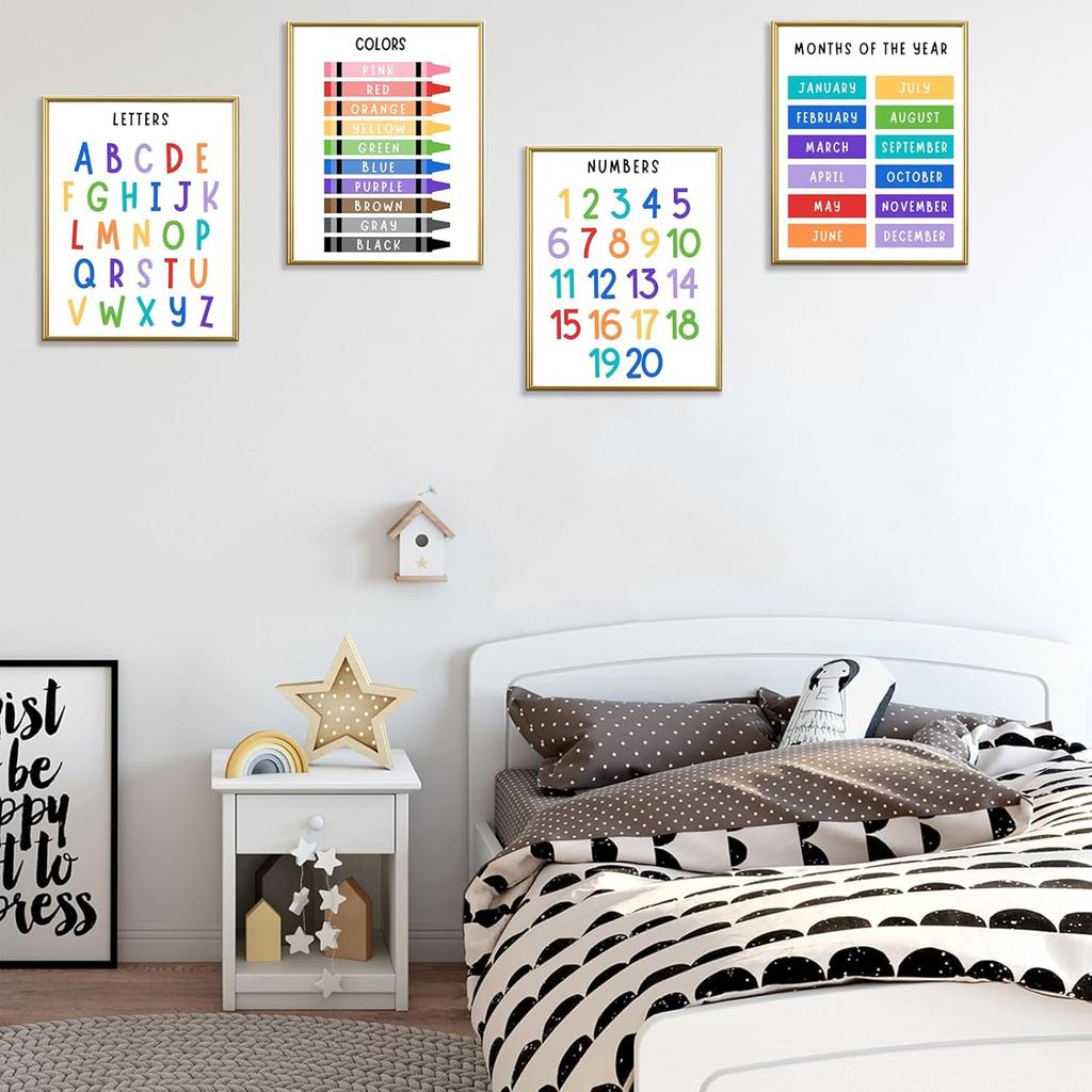 Образовательные плакаты для малышей и детей – 11"×14" Алфавит, Цифры, Цвета, Формы, Дни недели и Месяцы – Обучающие настенные диаграммы