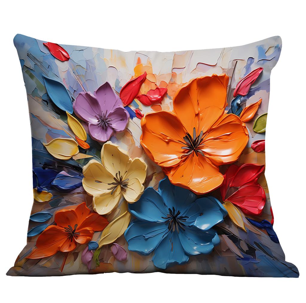 Новая наволочка с цветочным принтом, имитирующая трехмерный стиль масляной живописи, креативная цветочная, для дома, гостиной, диванной подушки