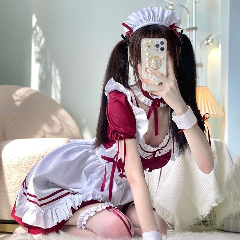 Костюм служанки, милое платье служанки в стиле Лолиты, сексуальная униформа, женский комплект