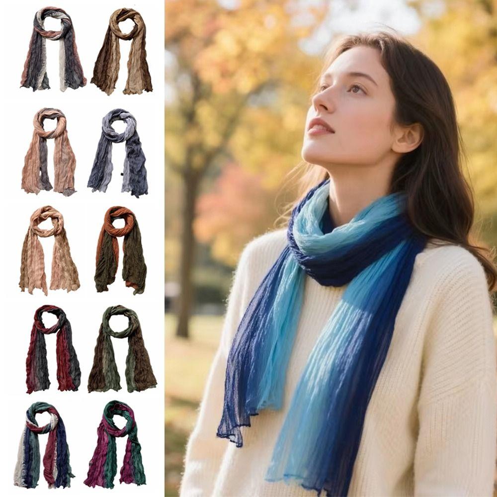 Теплый женский длинный плиссированный шаль-бандана в богемном стиле, шарф-накидка, шарф с градиентной текстурой, Осень Зима