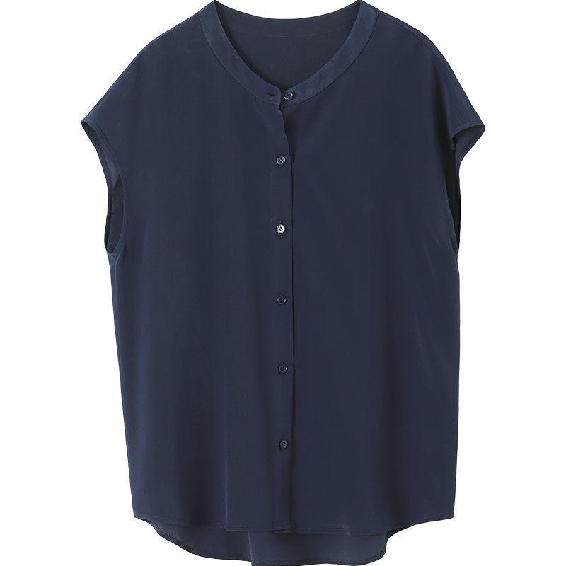 Рубашка с короткими рукавами для женщин, летняя мода, темперамент, имитация шелка тутового дерева, круглая горловина, топ