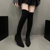 Stretch Soft Leather Women Over the Knee High Boots Pointed Toe Shoes Autumn Winter Thick Heel Ladies Long Booties