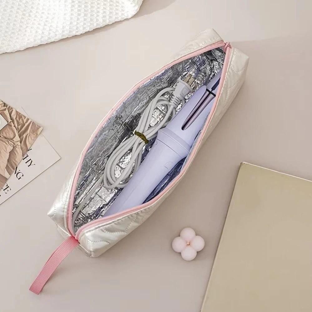 Soft Hair Dryer Storage Bag PU Leather with Handle Curling Iron Storage Bag Heat Resistant Large Capacity Curler Storage Bag