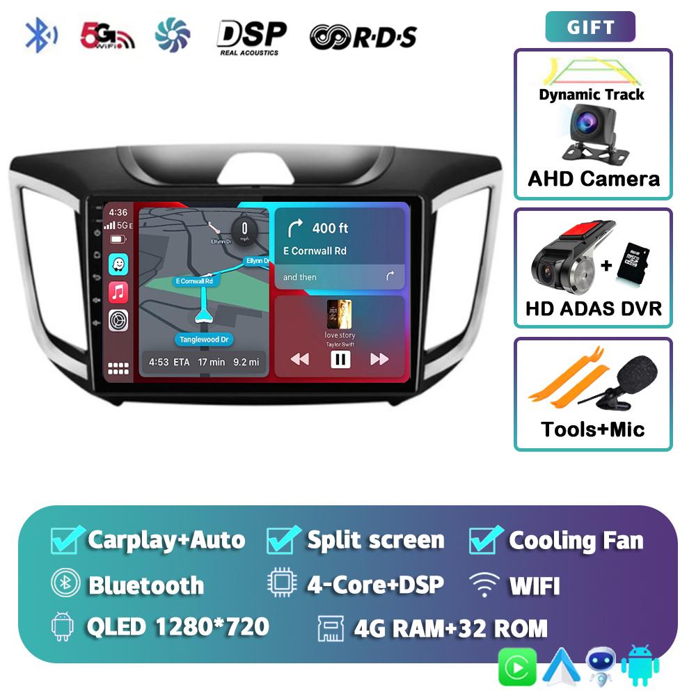 Автомагнитола с Android 14 и CarPlay для Hyundai Creta ix25 2015-2019, навигация GPS, мультимедиа, видеоплеер, 2DIN головное устройство, стерео