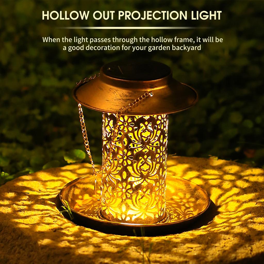 Светодиодная солнечная кормушка для птиц, полые садовые подвесные светильники, подвесной птичий домик с проекционным светом для