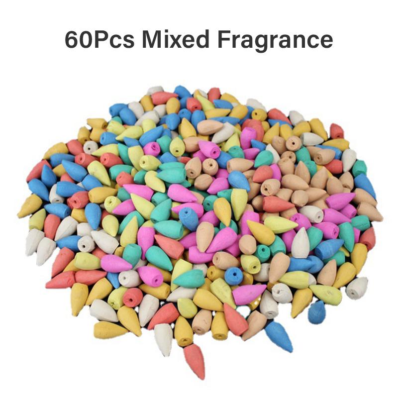 60Pcs Natural Tower Incense Sandalwood Air Purifying Backflow Incense Cones