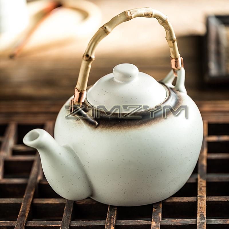 Japanese Style Tea Set Teapot Ceramic Household Tea Maker Drinking Tea Cup Single Pot Creative Bamboo Handle Teapot Set