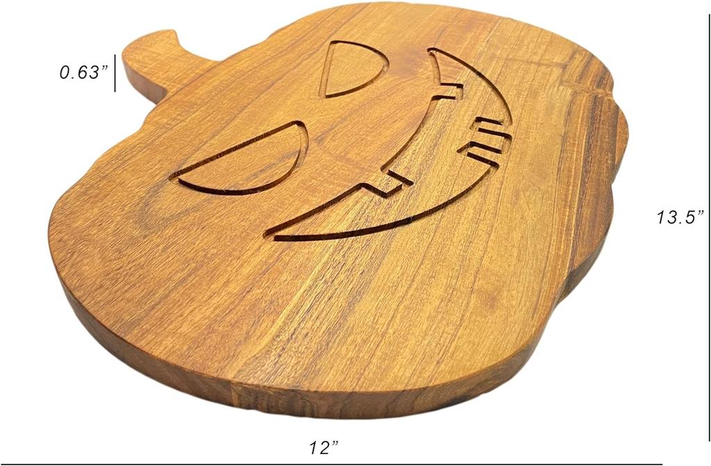 Halloween Cutting Board, Acacia Pumpkin Shaped Wood Cutting Boards, Serving Charcuterie Board with Handle