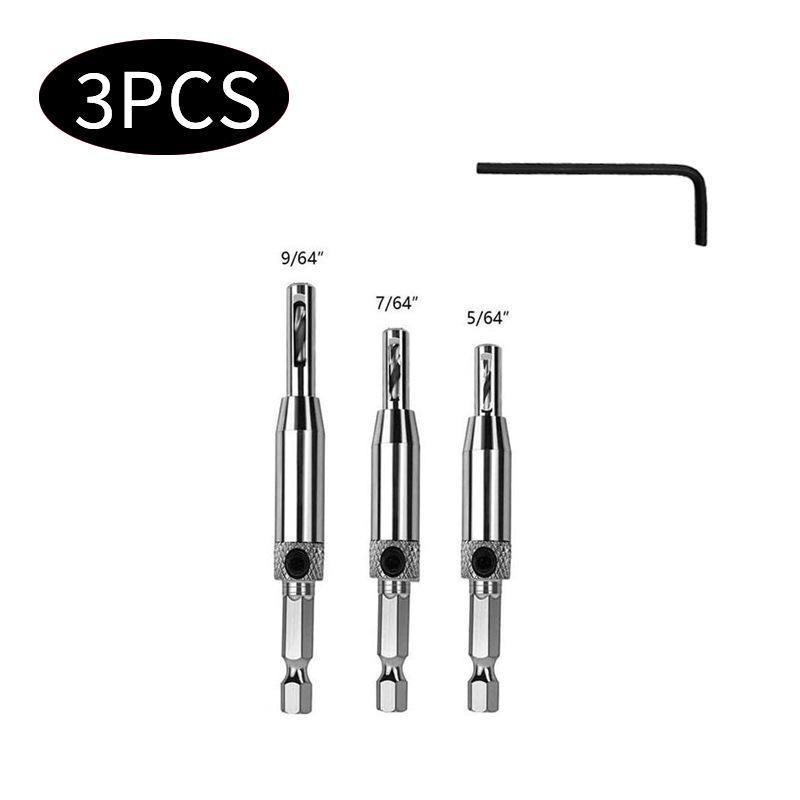 Self-centering Door and Window Hinge Hole Opener with Integrated Hexagonal Shank Drill Set.