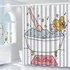 Bubble Bath Shower Curtain Cartoon Girl in Tub Print Waterproof Polyester Bathroom Decor Bath Curtain Set