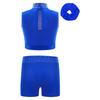 Girls Gymnastics Crop Top Set Sleeveless Mock Neck Keyhole Back Shiny Shorts Headwear Included