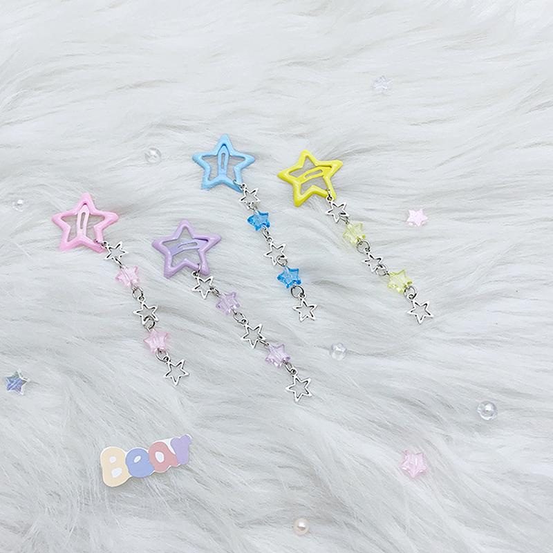 Sweet Cute Star Fringe Pendent Hair Clip Hairpin Colorful Pentagram Bb Clips Barrettes For Girls Dopamine Y2K Hair Accessories