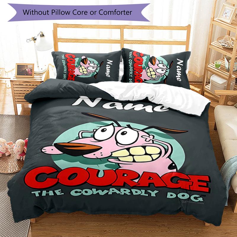 3 шт. Постельное белье с индивидуальным именем «Кураж — трусливый пес» Комплект Пододеяльник на молнии Включает 1 пододеяльник и 2 наволочки для всех сезонов Декор спальни