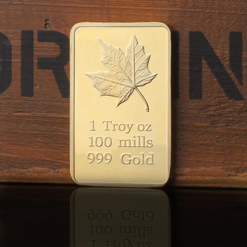 Канадская монета с кленовым листом, золотой прямоугольник, канадская памятная монета, коллекционная