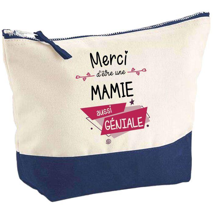 Trousse de maquillage - PLANETEE - Pochette fond bleu Mamie Merci Géniale - Grand format - Coton - Impression HD