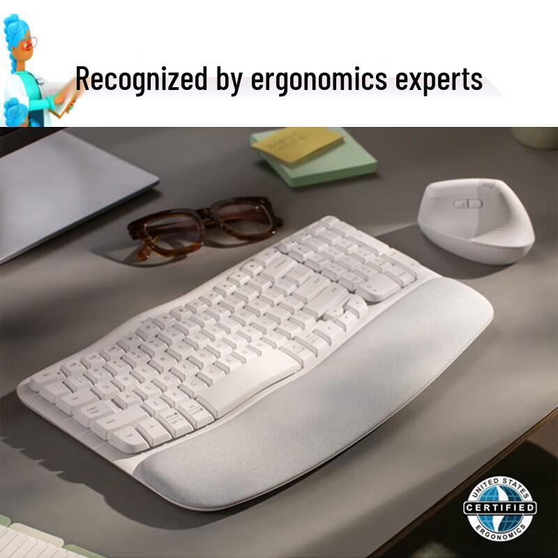 Logitech Эргономичная беспроводная клавиатура Wave Keys и мышь Lift