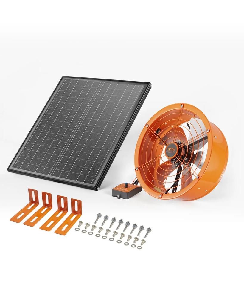 VEVOR Gable Mount Fan, 14 Inch Solar Power Attic Exhaust Fan with Adjustable Thermostat & Outer Mesh, 1300 CFM House Ventilator Cool Upto 1850 Sq.Ft