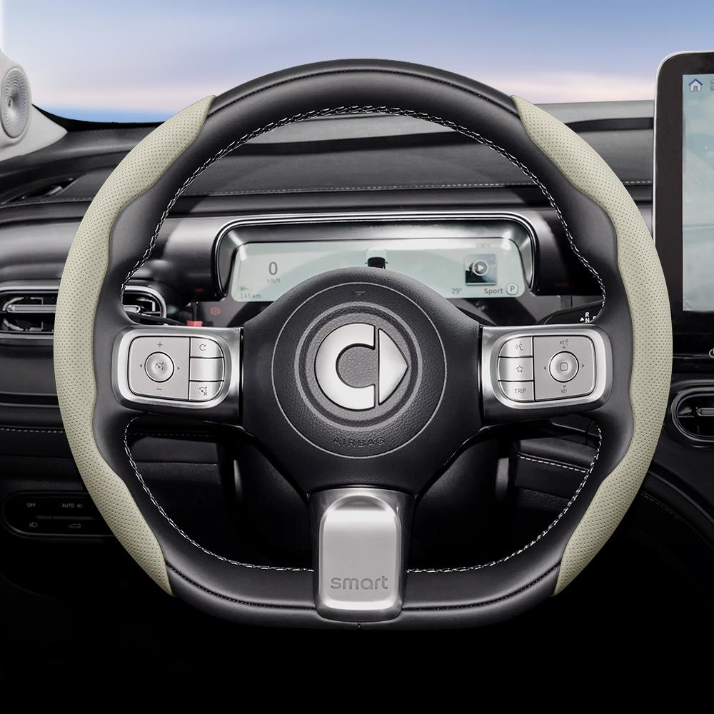 vcxja9 Suitable for Smart Breathable Hole Leather Steering Wheel Cover Segmented Quick Release Design Non-Slip and Durable Fortwo 451 450 453