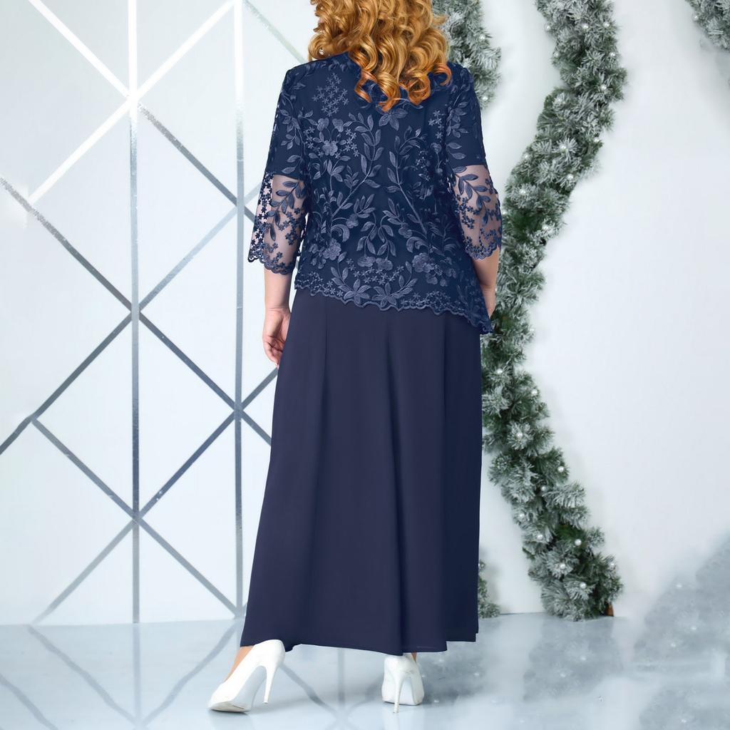 Женское повседневное модное кружевное лоскутное платье средней длины с вышивкой