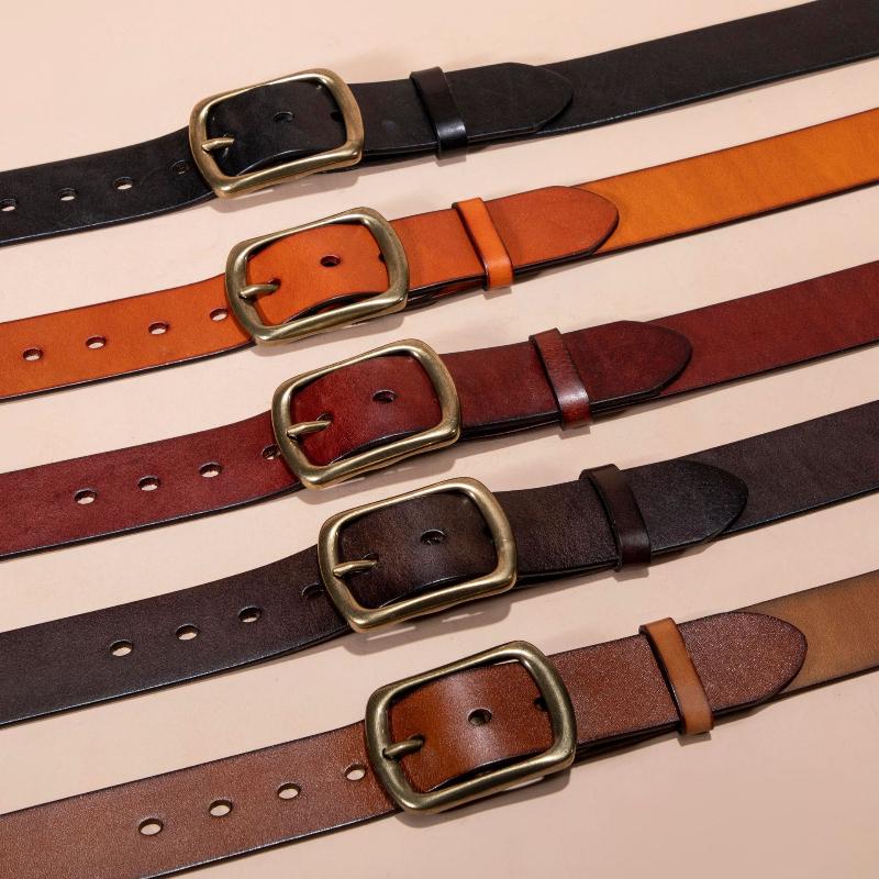 Мужской ремень из натуральной кожи первого слоя из натуральной коровьей кожи с пряжкой из меди в стиле ретро, повседневный ремень для джинсов
