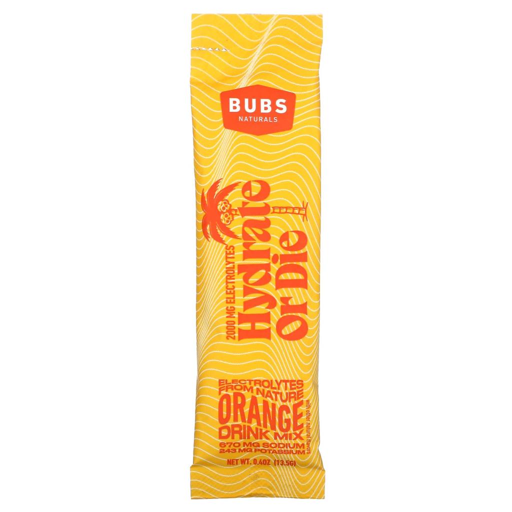 BUBS Naturals, Hydrate or Die, Electrolyte Drink Mix, Orange, 18 Sticks, 0.4 oz (13.5 g) Each