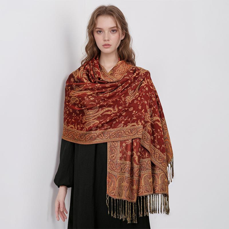 Jacquard Tassel Scarf Imitation Cashmere Soft And Breathable Autumn And Winter Versatile Women'S Shawl Scarf Light Luxury Style