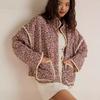 Women's Cropped Puffer Jacket Lightweight Floral Print Long Sleeve Padded Quilted Puffy Cardigan Coat