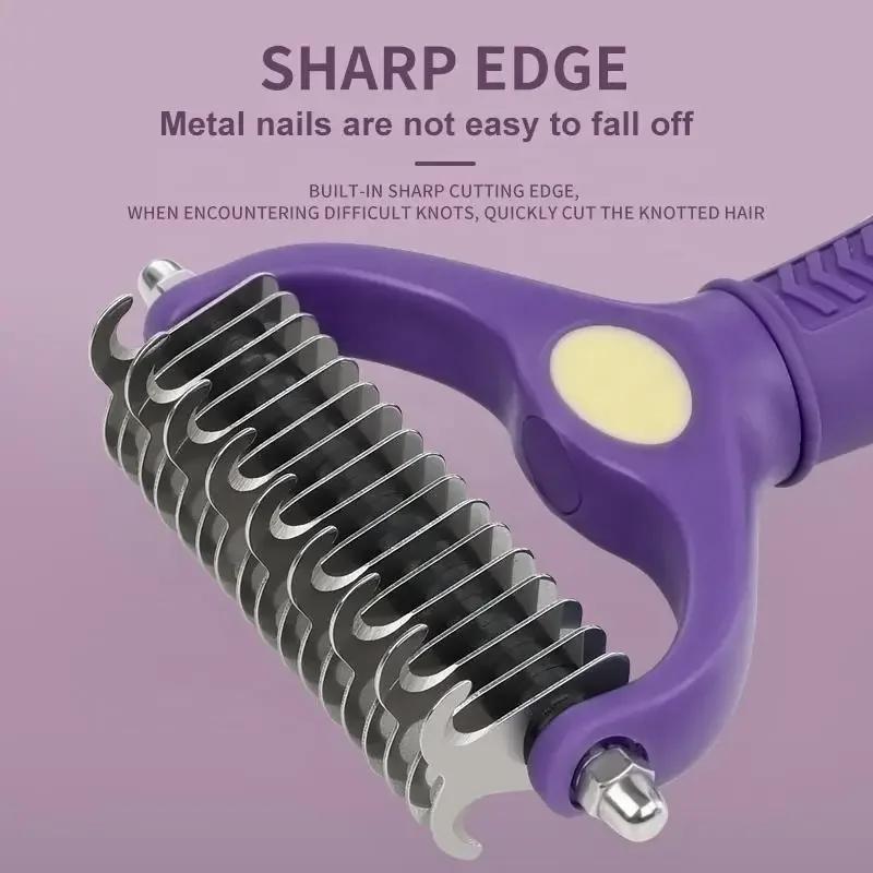 Расческа для ухода за собаками, щетка для вычесывания шерсти домашних животных, двухсторонняя расческа для удаления подшерстка у собак и кошек, инструмент для вычесывания шерсти