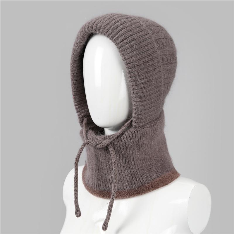 In autumn and winter, the elderly mother wool hat, female velvet thickened warm cycling scarf integrated cold cotton hat