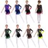 Girls Lyrical Dance Dress Round Neck Asymmetrical Split Shiny Rhinestones Contrast Color Figure Skating Gymnastics Gown