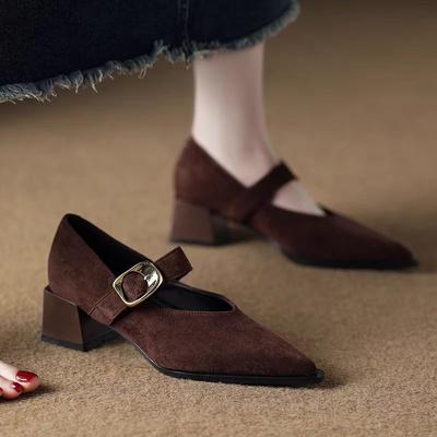 Туфли Мэри Джейн на высоком каблуке 2025 НОВЫЕ Остроносые Женские Одинарные Туфли из ПУ Кожи Комфортные Весенне-Летние Платье Сексуальные Женские Туфли